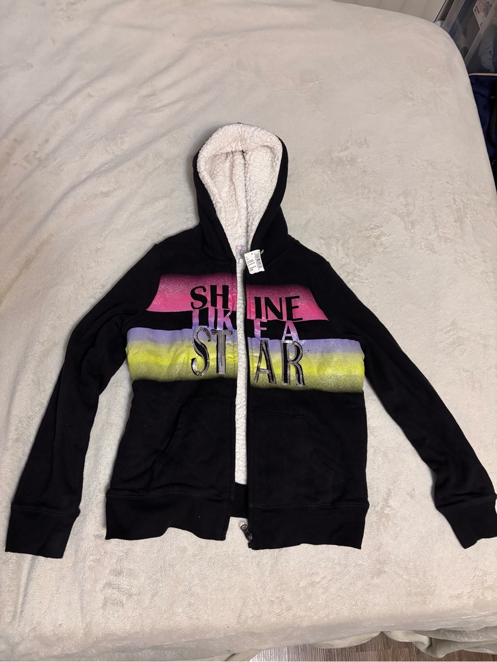 The Children's Place Black Sherpa-Lined Hoodie with “Shine Like A Star” Graphics